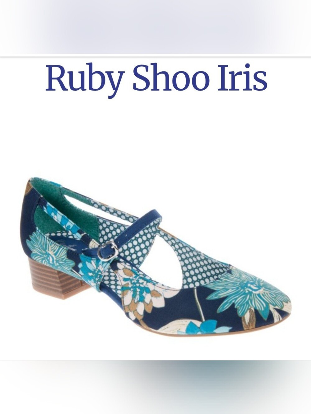 Ruby Shoo Iris Teal Floral Mary Jane Pumps Size 5